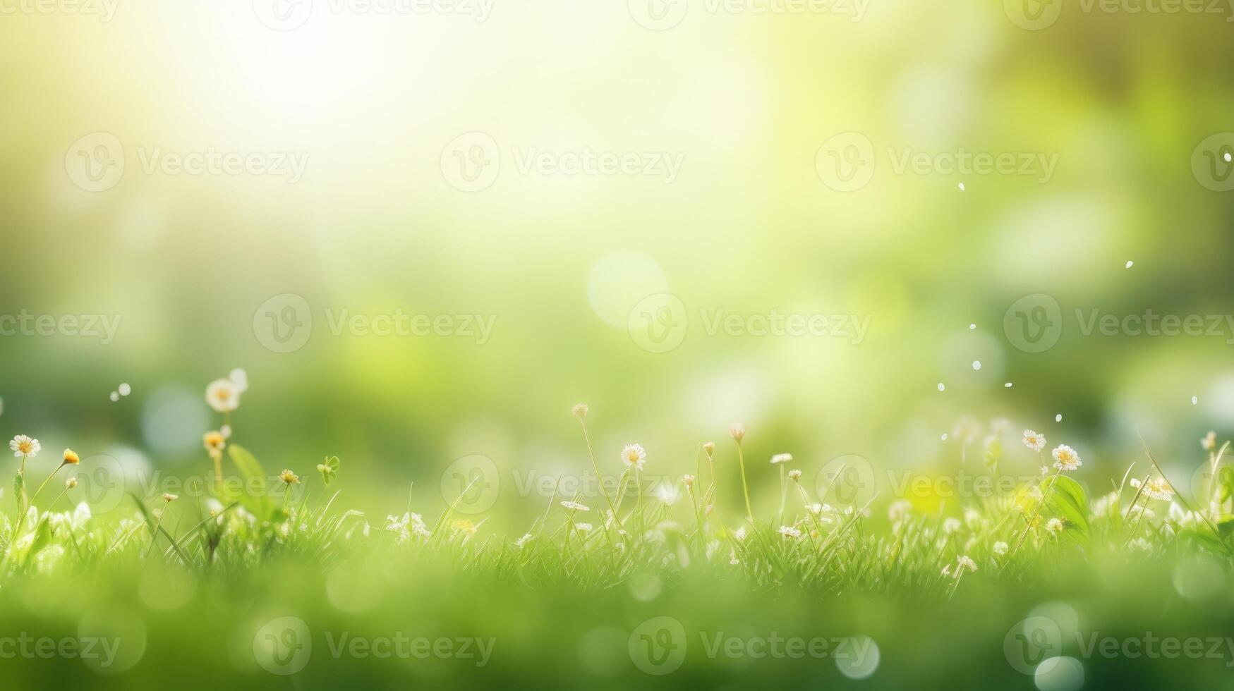 Beautiful wide format image of a pristine forest lawn with fresh grass. Neural network photo
