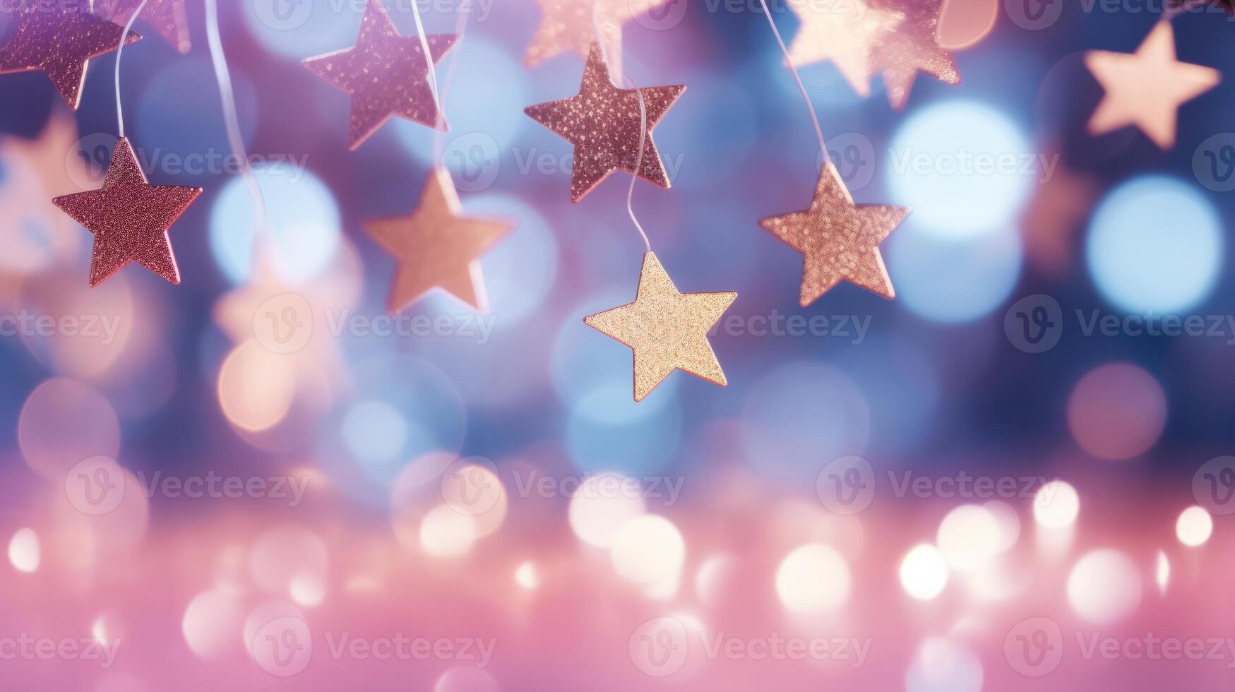 Festive Christmas background. Elegant abstract background with bokeh defocused lights and stars. Neural network photo