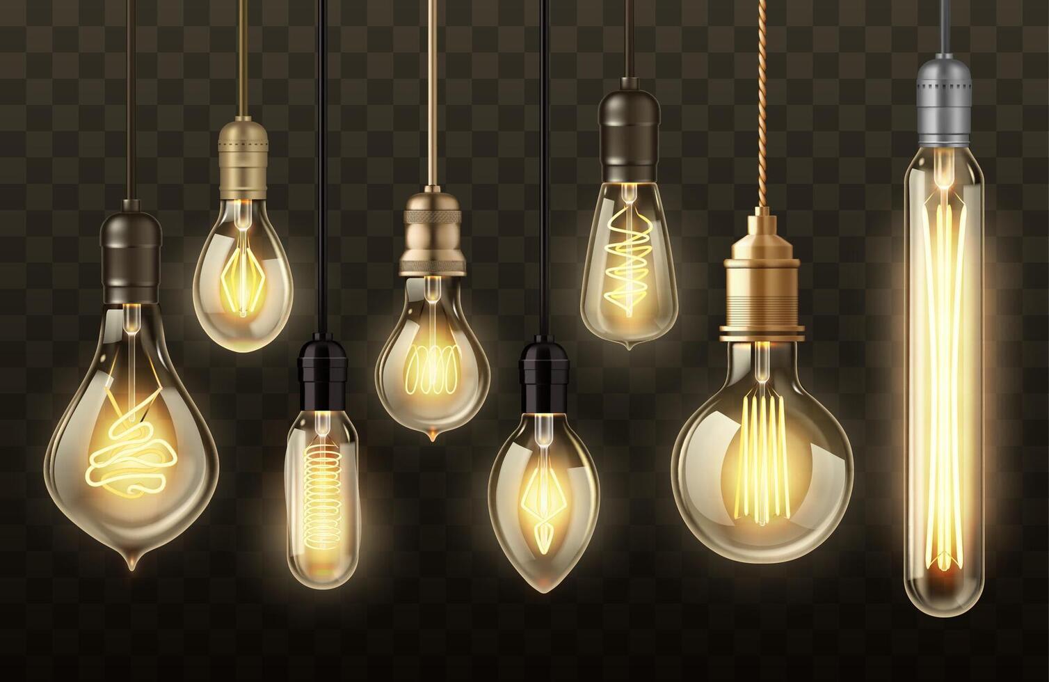 Realistic light bulbs on transparent background vector