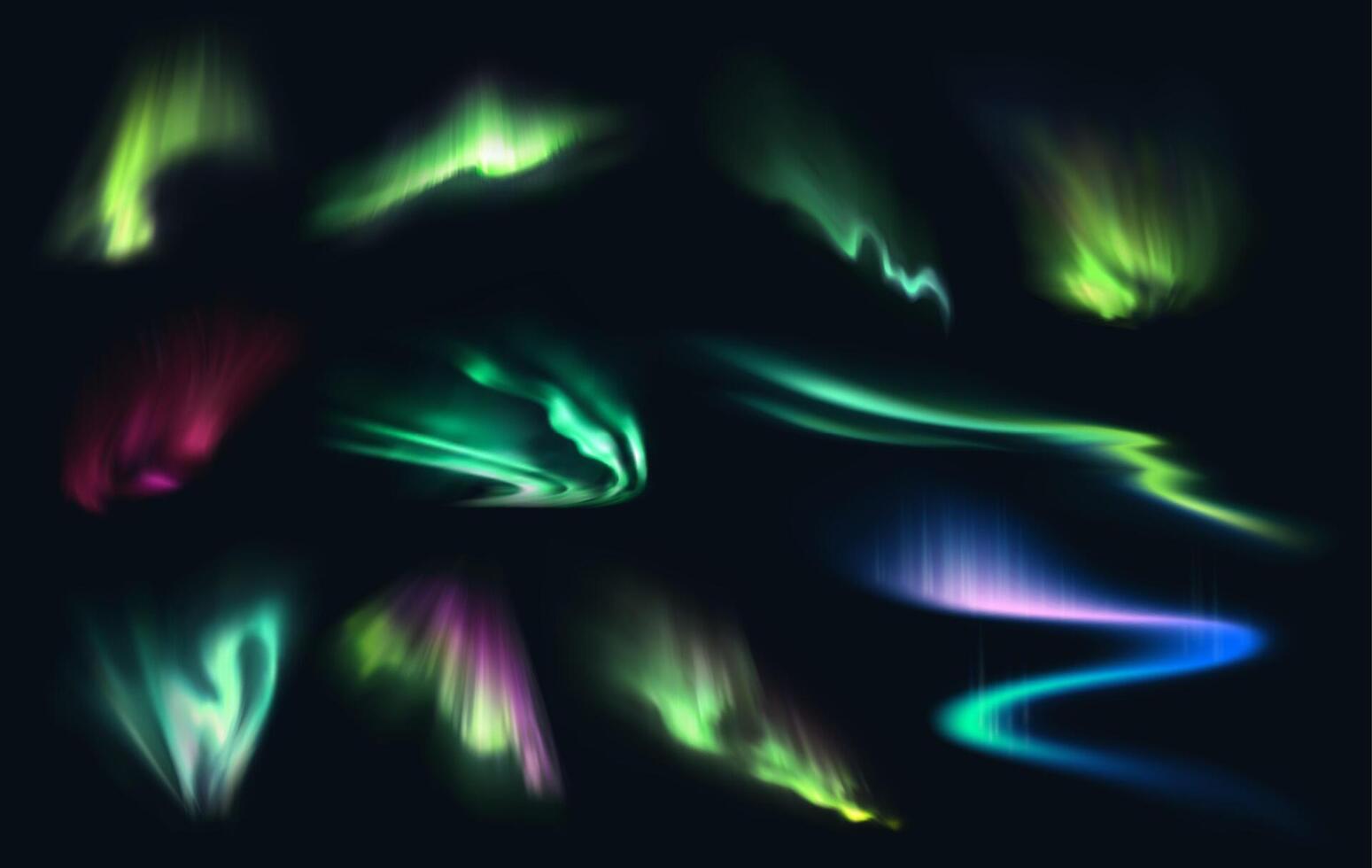 Aurora northern, polar, southern realistic lights vector