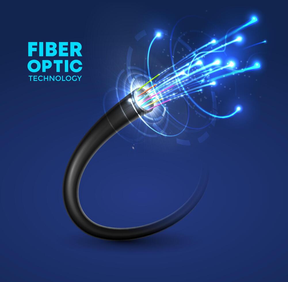 Fiber optic cable of internet, network technology vector