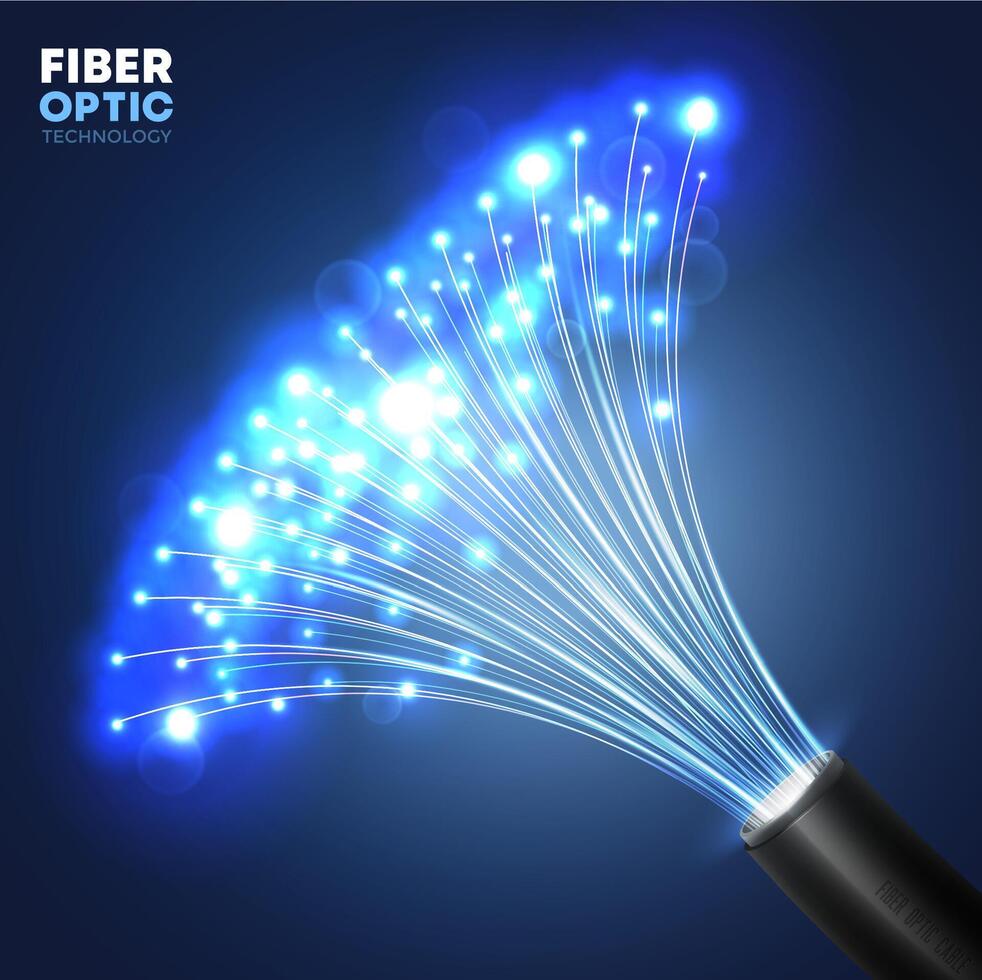 Fiber optics technology glowing cable background vector
