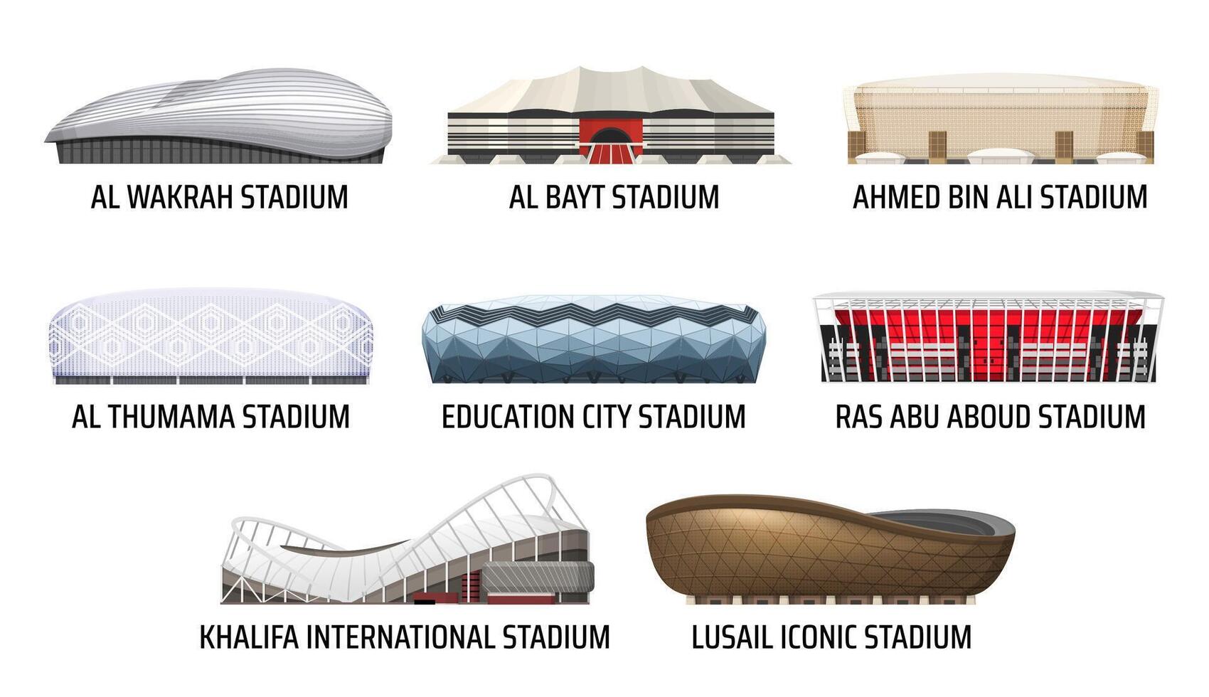 Stadium and sport arena building isolated icons vector