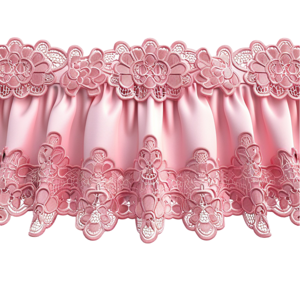 a pink lace curtain with a white border png
