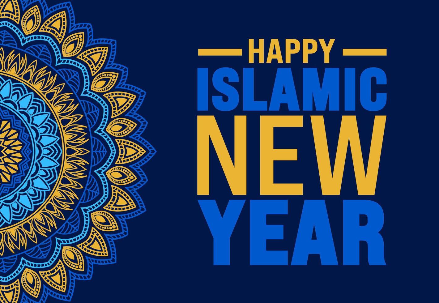 Islamic New Year mandala background template. Holiday concept. Use a background, banner, placard, card, and poster design template with text inscription and standard color. vector