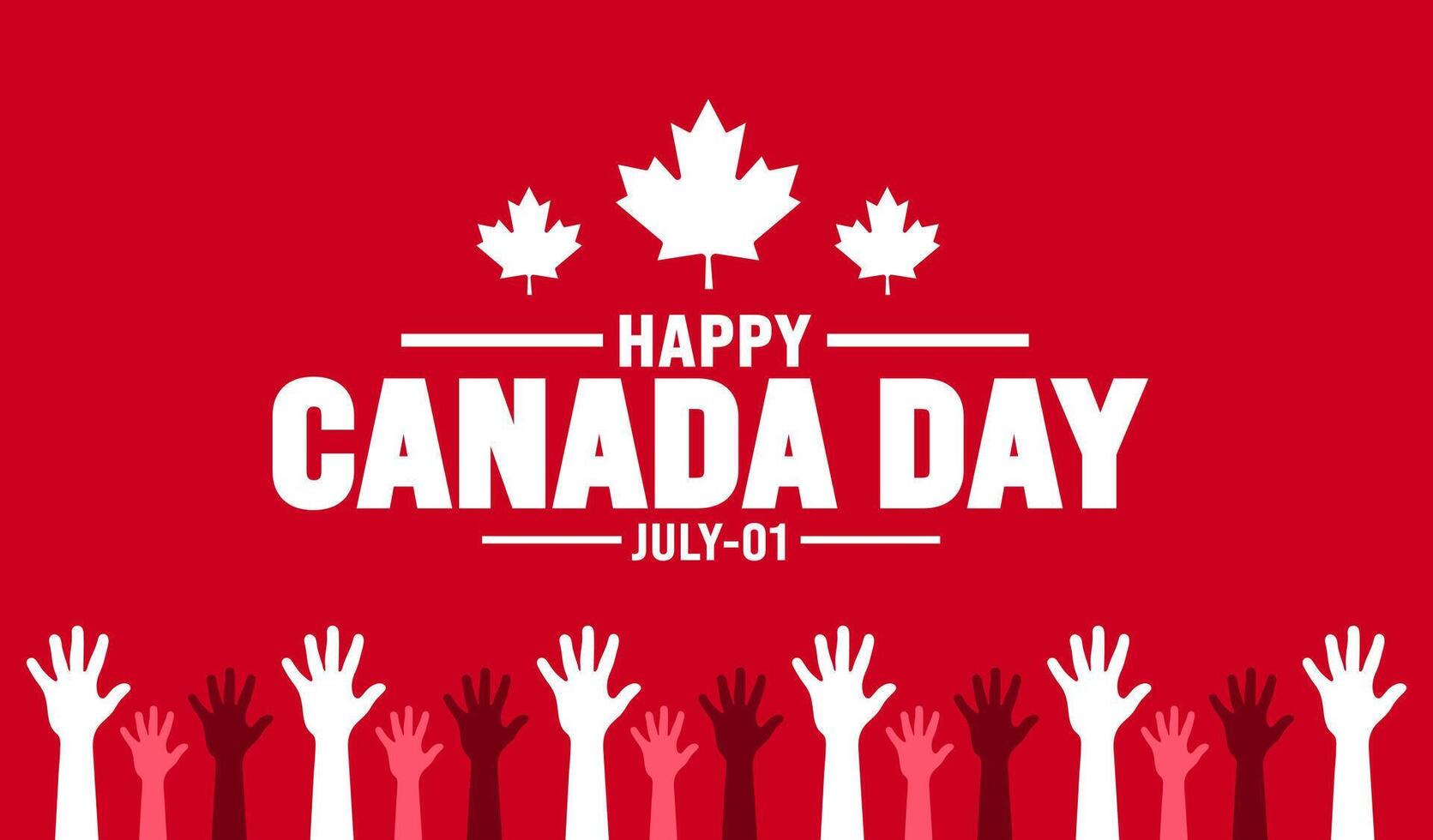 1 July is Happy Canada Day strong hand rising background template with Canada flag maple leaf. use to background, banner, placard, card, poster design. celebrating Canada independence day banner. vector