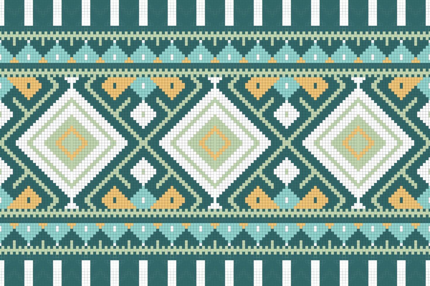 Ikat Floral Paisley Embroidery Background. Ikat Geometric Ethnic Oriental Pattern traditional.aztec Style Abstract illustration.design for Texture,fabric,clothing,wrapping,sarong. vector