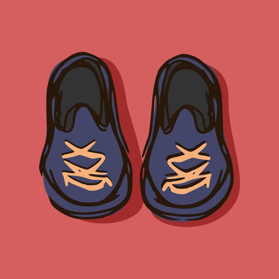 a pair of blue sneakers with orange laces vector