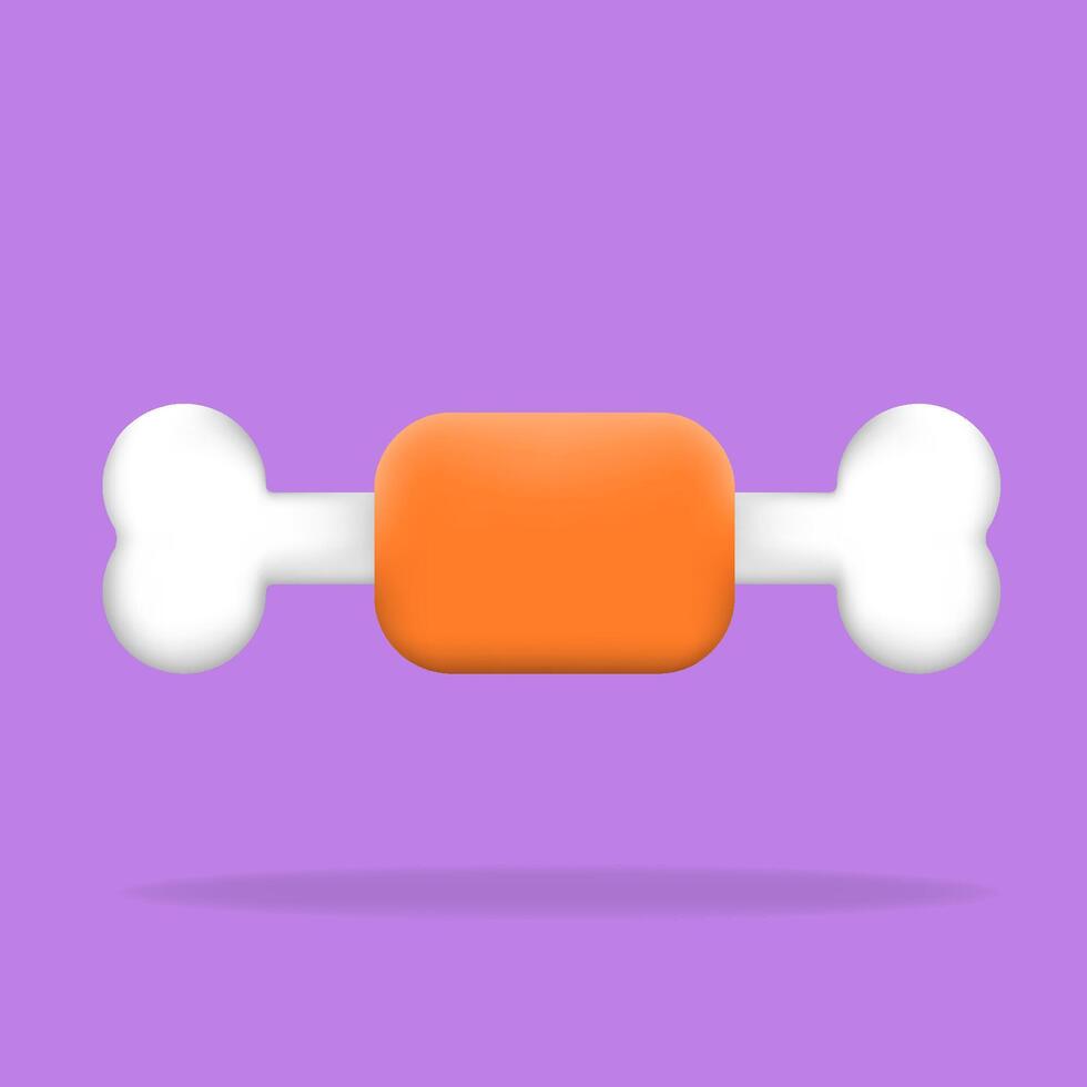3D icon illustration bone with an orange chew toy center on a purple background. Perfect for pet care, dog accessories, and animal health topics. vector