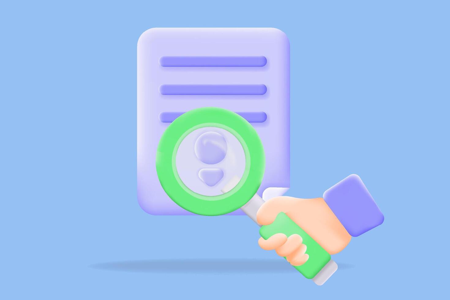 3d illustration Discover the essentials with our icon featuring a magnifying glass over a document. Ideal for search, research, and analysis concept vector