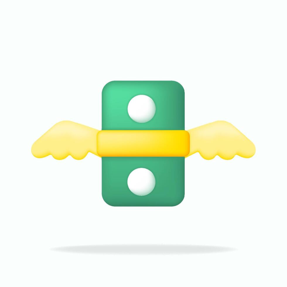 3D icon illustration green dollar bill with wings, symbolizing fast money transfer. Discover quick, secure, and efficient ways to send and receive money with our financial services. vector