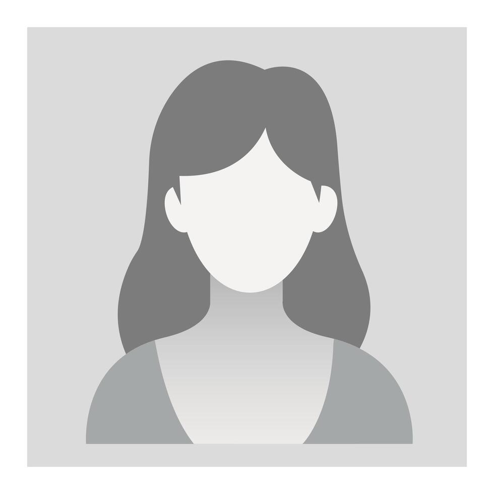 Default avatar profile icon. Grey photo placeholder. silhouette of woman for social media profiles, icons, screensavers and as template. Greyscale vector