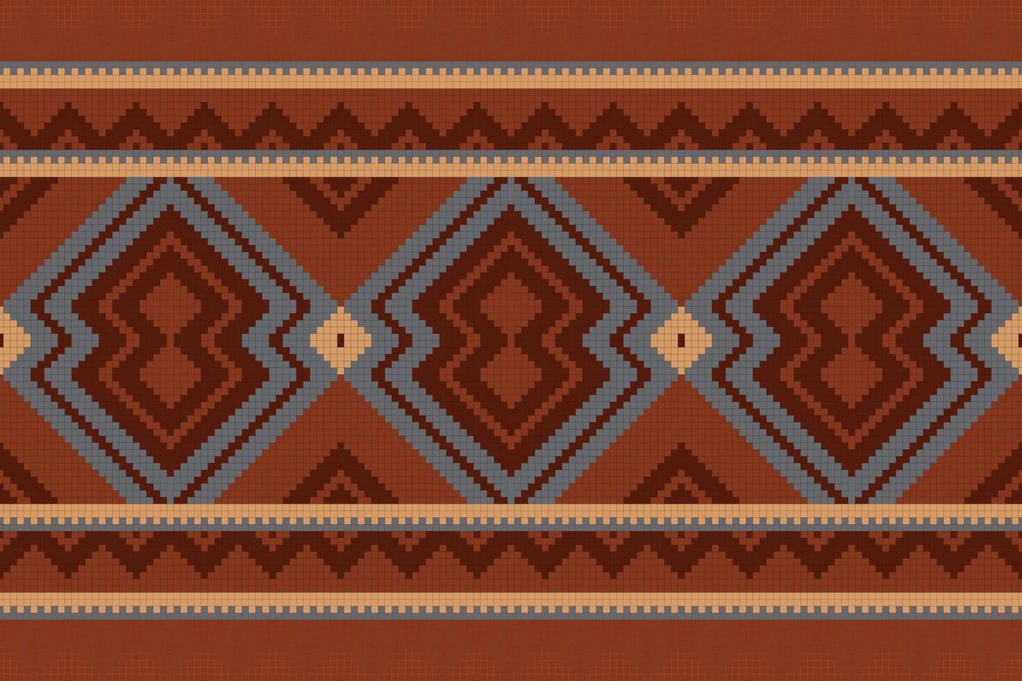 Ikat Damask Embroidery Background. Ikat Damask Geometric Ethnic Oriental Pattern traditional.aztec Style Abstract illustration.design for Texture,fabric,clothing,wrapping,sarong. vector