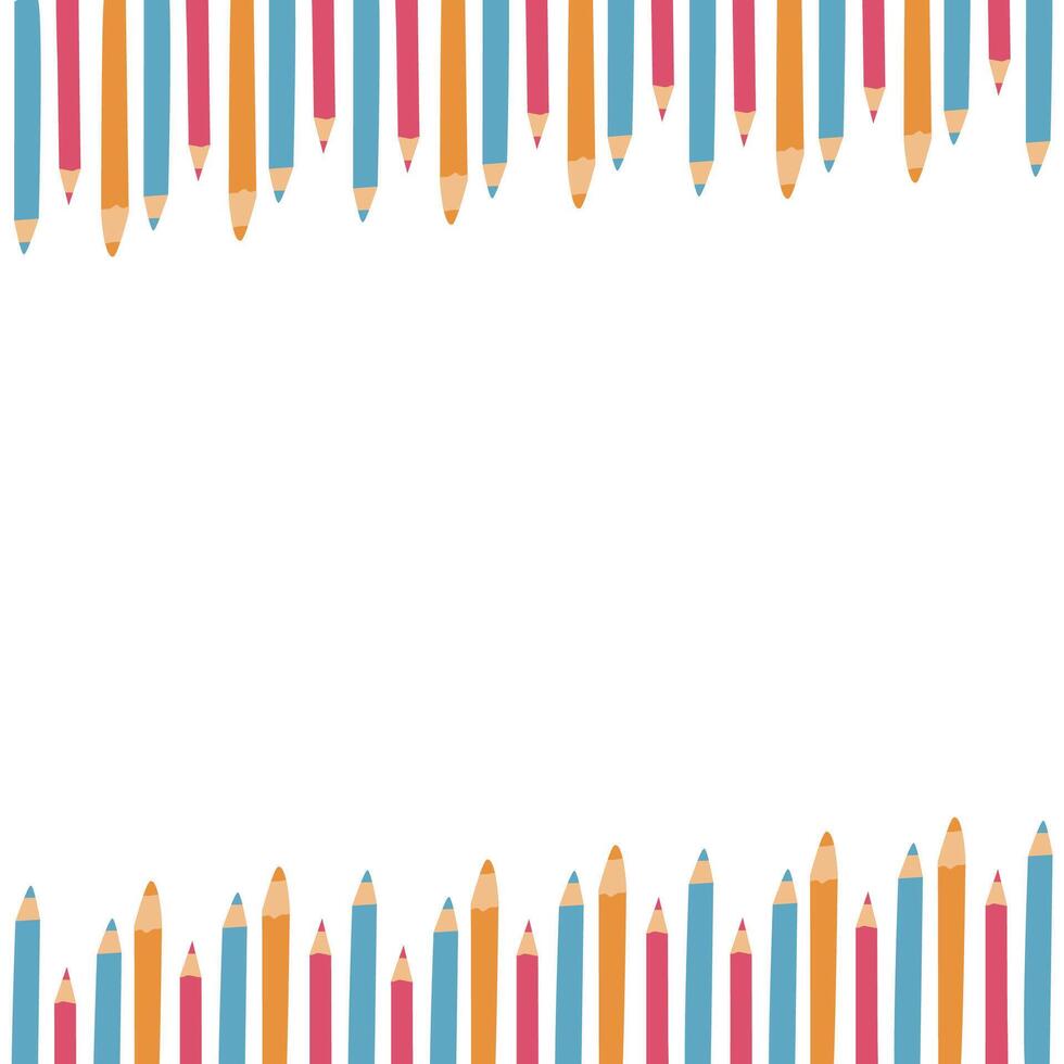Back to school, kindergarten banner or frame. Children school elements, pencils background vector