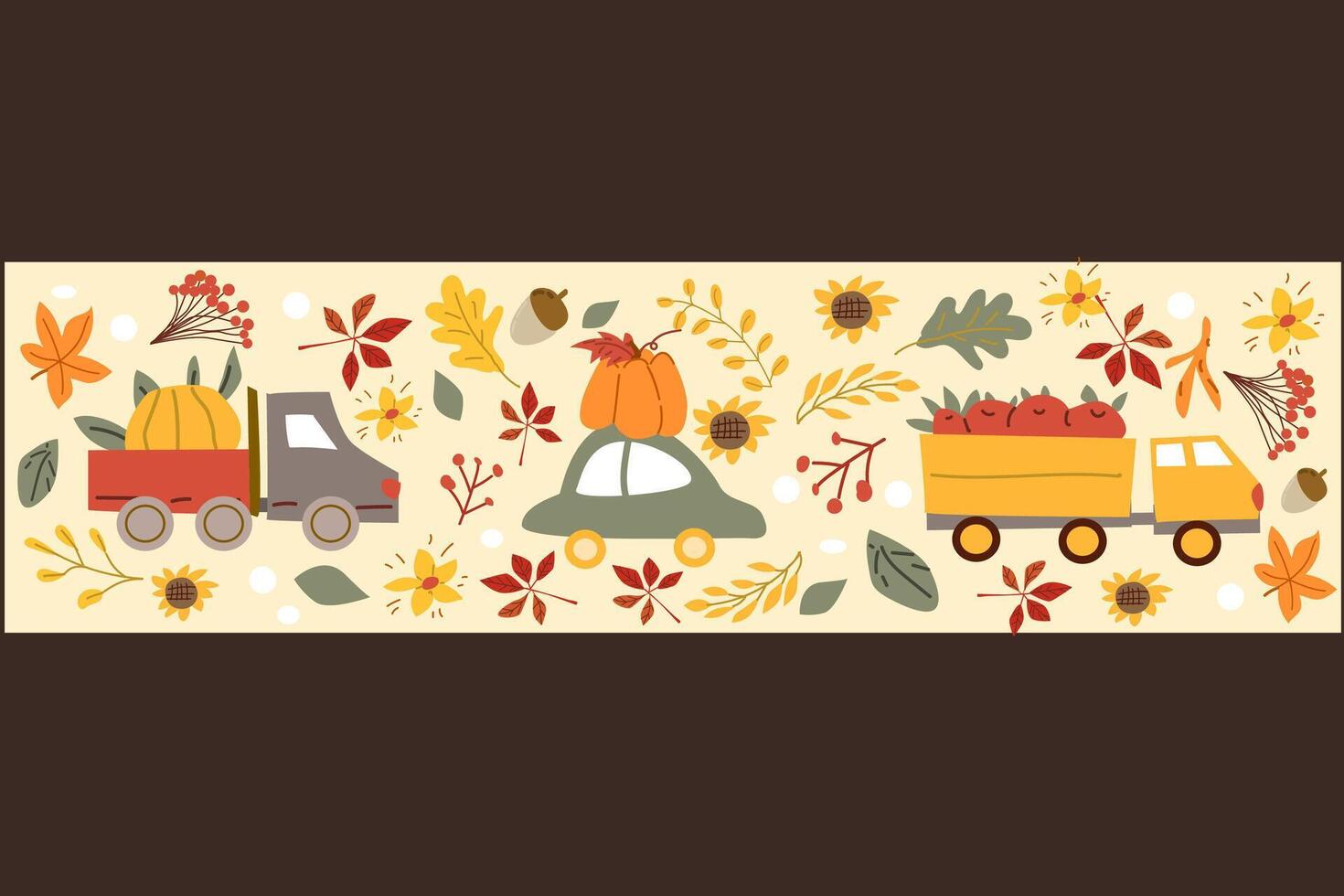 Autumn fall festival thanksgiving day elements background with vehicle vector