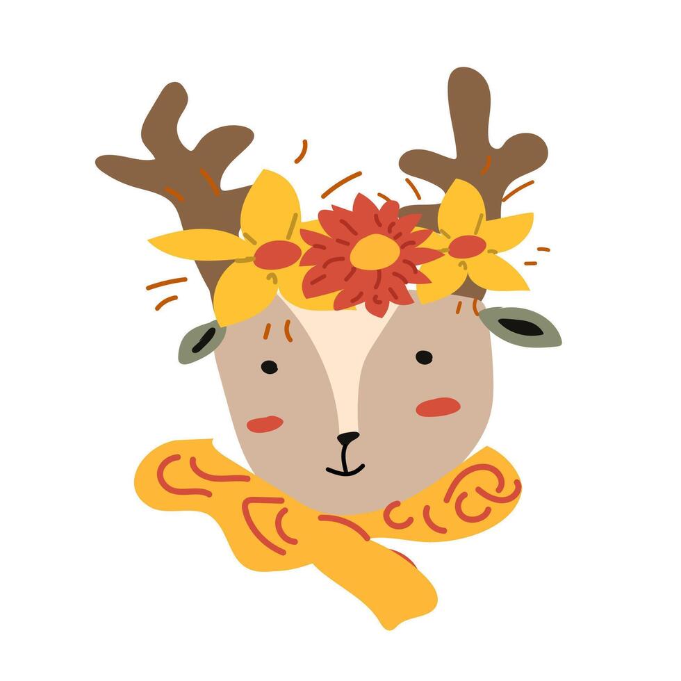 Autumn fall thanksgiving animal character with fall leaves and flowers vector