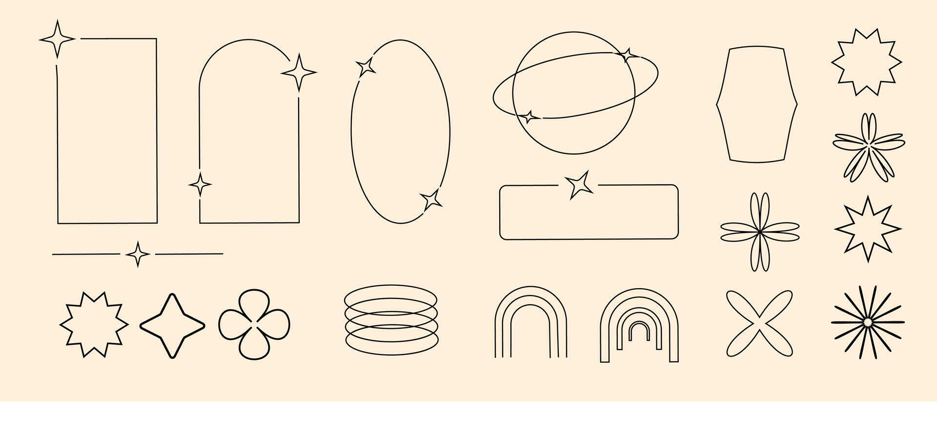 y2k retro elements set, 2000s elements of arch and stars, shapes vector