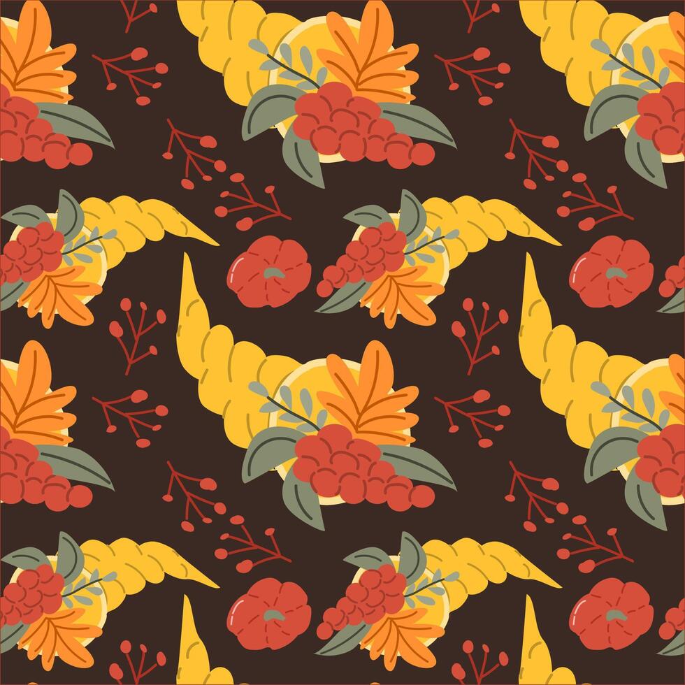 Autumn fall thankgiving pattern with cartoon characters vector