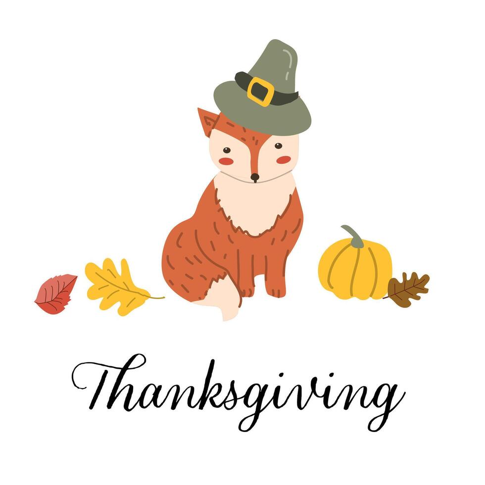 Autumn fall thanksgiving animal character fox with fall leaves and flowers vector