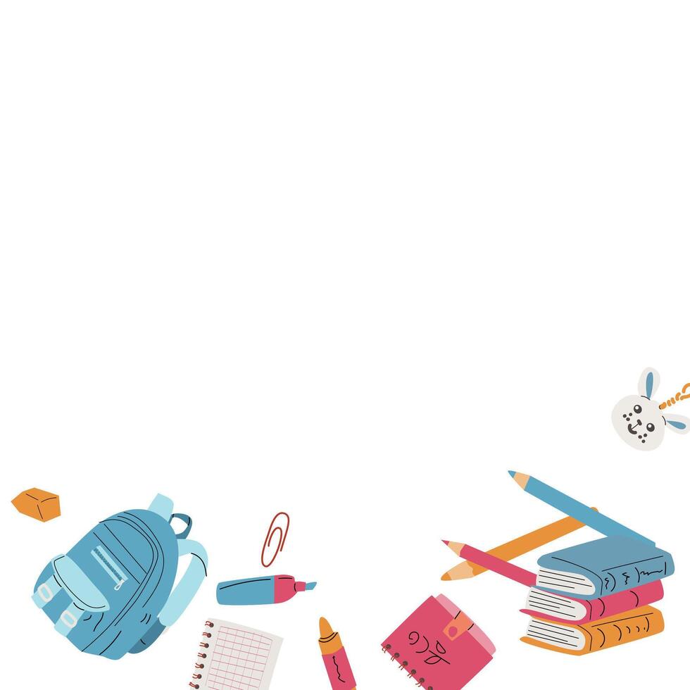Back to school, kindergarten banner or frame. Children school elements, pencils background vector