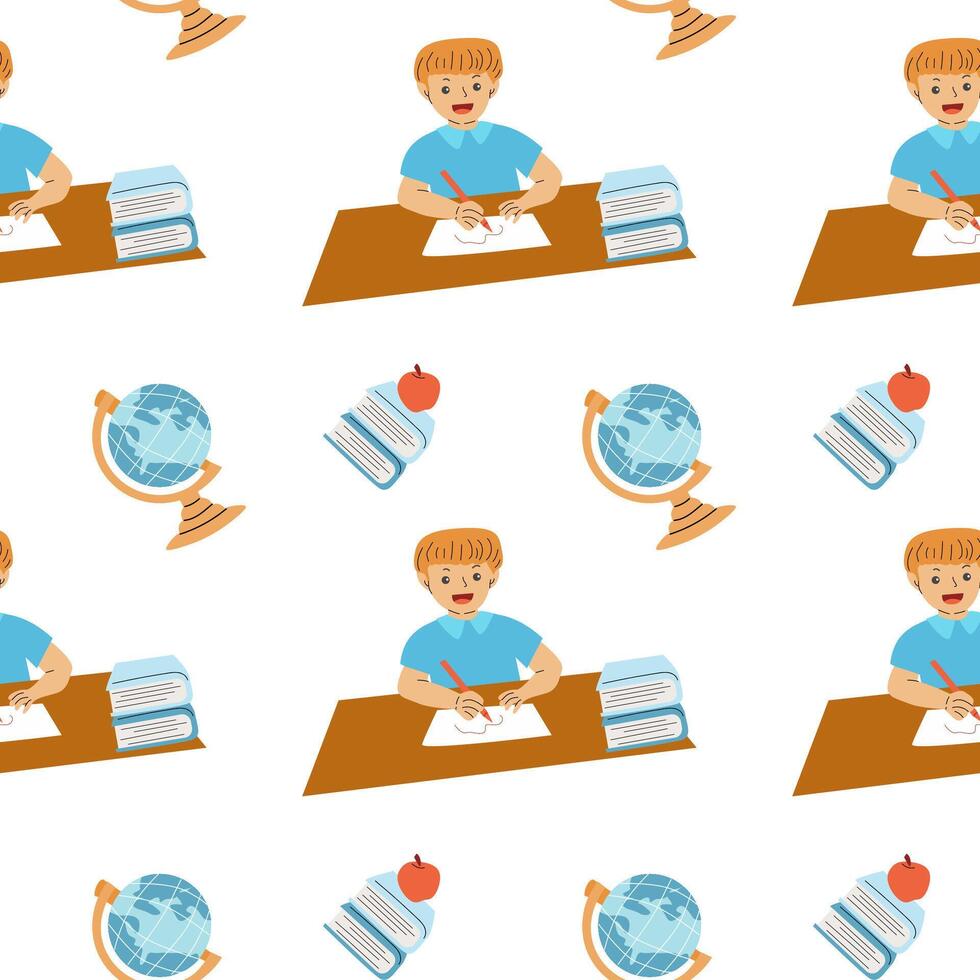 Childrens fashion school pattern. Back to school or kindergarten supplies seamless background. vector