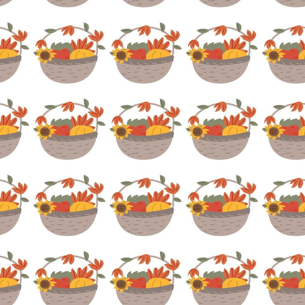 Fall thanksgiving pattern with autumn leaves and plants, animals. Cute fabric design. vector