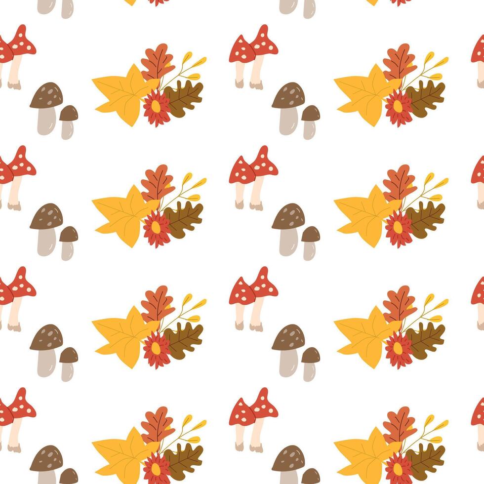 Fall thanksgiving pattern with autumn leaves and plants, animals. Cute fabric design. vector