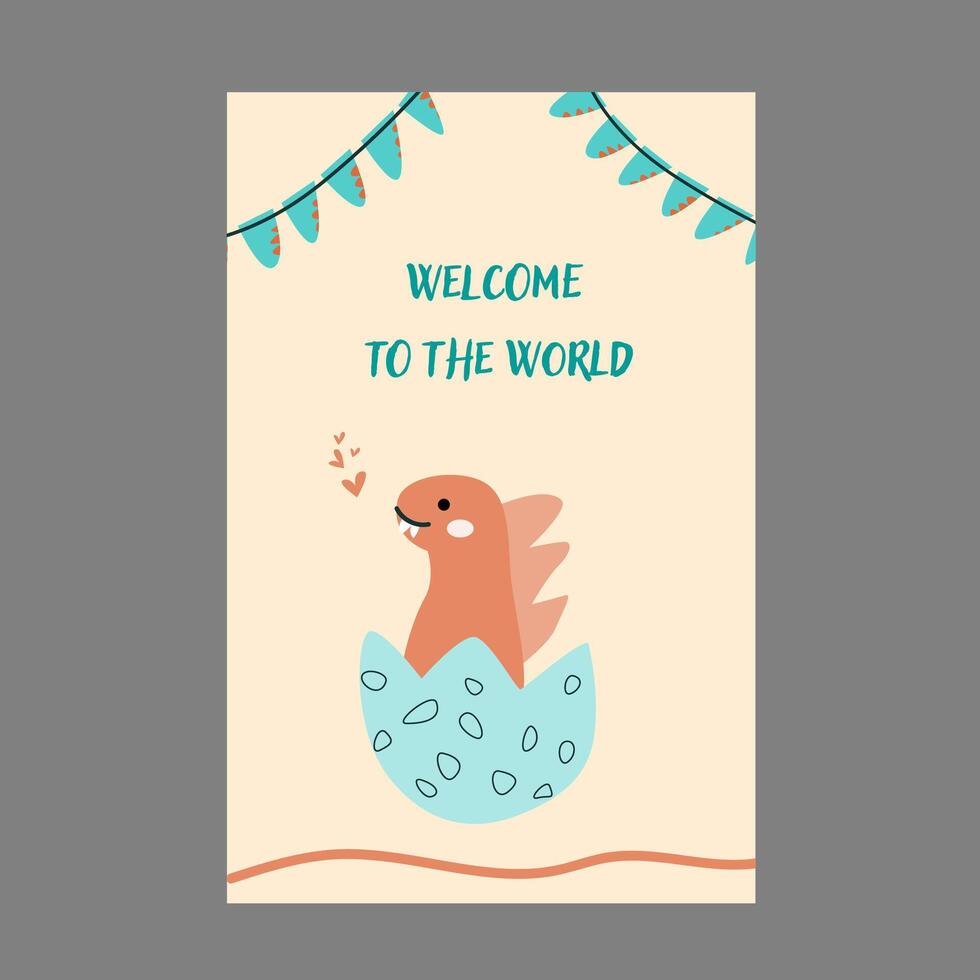 Childrens cute animals cards for birthday party. Dinosaurs greeting cards vector