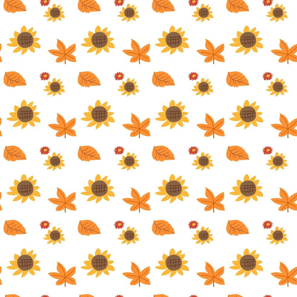 Fall thanksgiving pattern with autumn leaves and plants, animals. Cute fabric design. vector