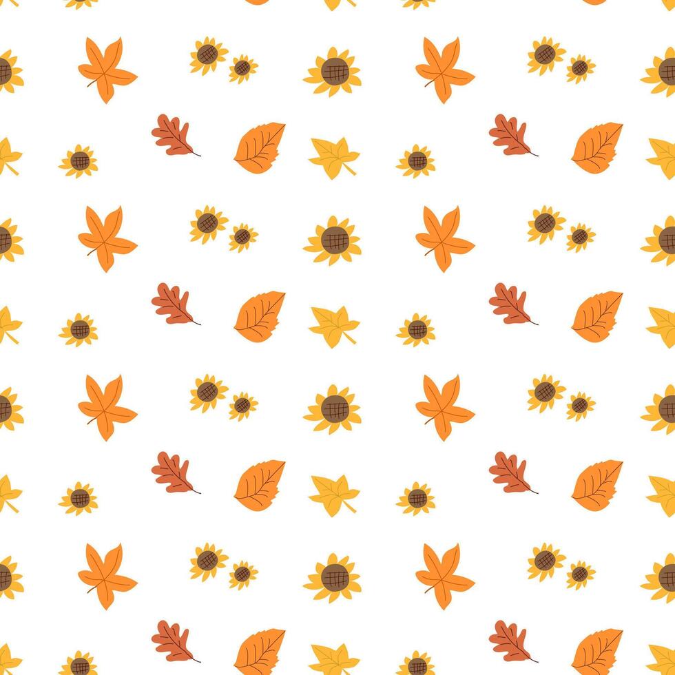 Fall thanksgiving pattern with autumn leaves and plants, animals. Cute fabric design. vector
