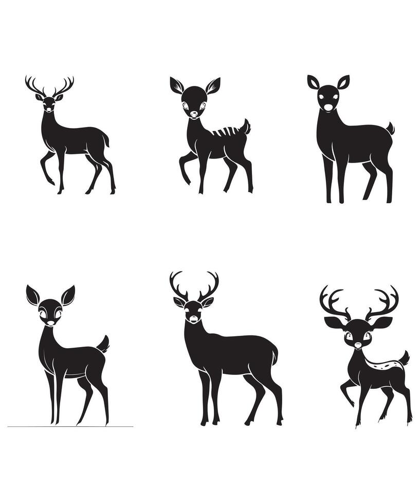 Graphic black silhouettes of wild deers vector