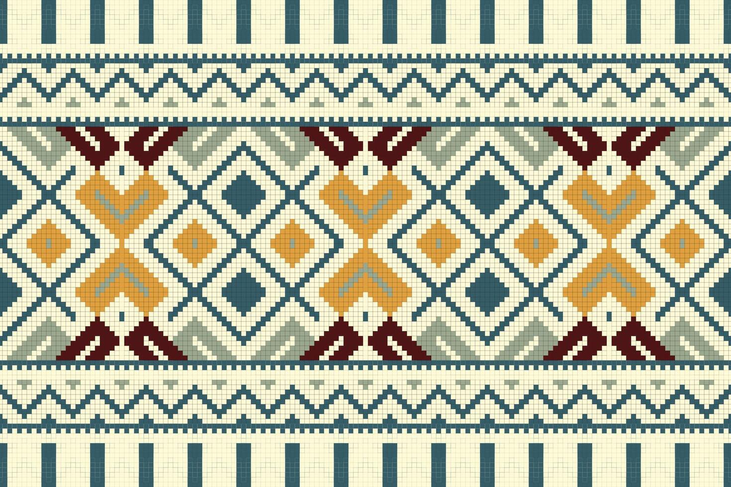 Ikat Seamless Pattern Embroidery Background. Ikat Aztec Geometric Ethnic Oriental Pattern traditional.aztec Style Abstract illustration.design for Texture,fabric,clothing,wrapping,sarong. vector