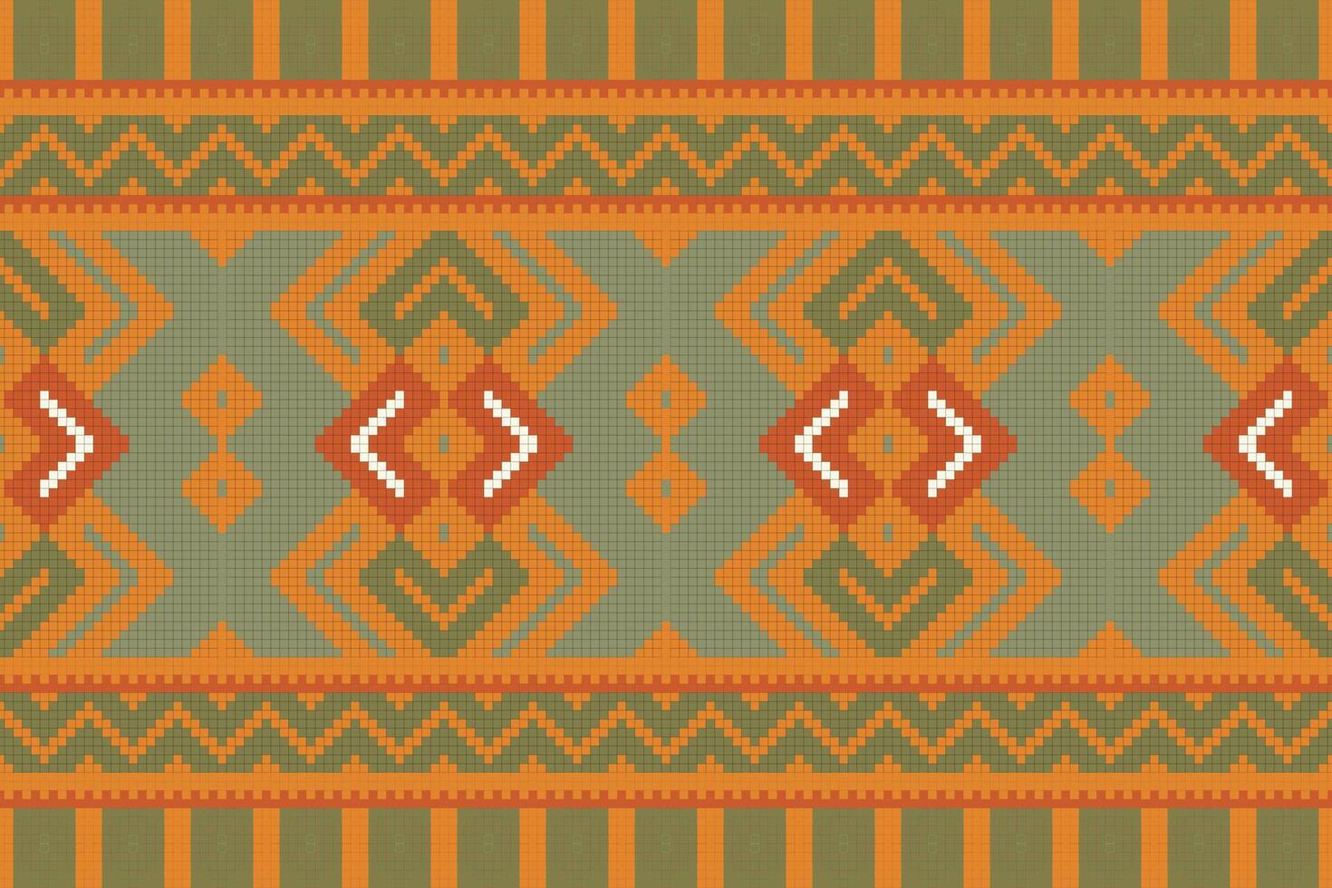Ikat Seamless Pattern Embroidery Background. Ikat Damask Geometric Ethnic Oriental Pattern traditional.aztec Style Abstract design for Texture,fabric,clothing,wrapping,sarong. vector