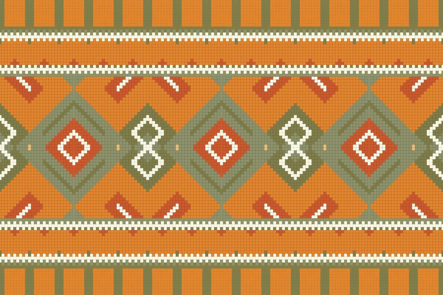 Ikat Seamless Pattern Embroidery Background. Ikat Print Geometric Ethnic Oriental Pattern traditional.aztec Style Abstract illustration.design for Texture,fabric,clothing,wrapping,sarong. vector