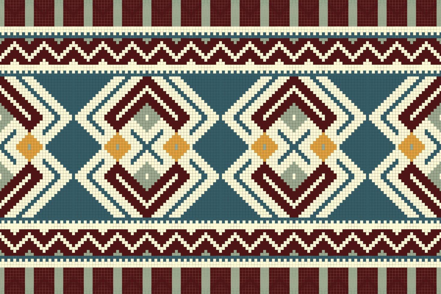 Ikat Seamless Pattern Embroidery Background. Ikat Background Geometric Ethnic Oriental Pattern traditional.aztec Style Abstract design for Texture,fabric,clothing,wrapping,sarong. vector