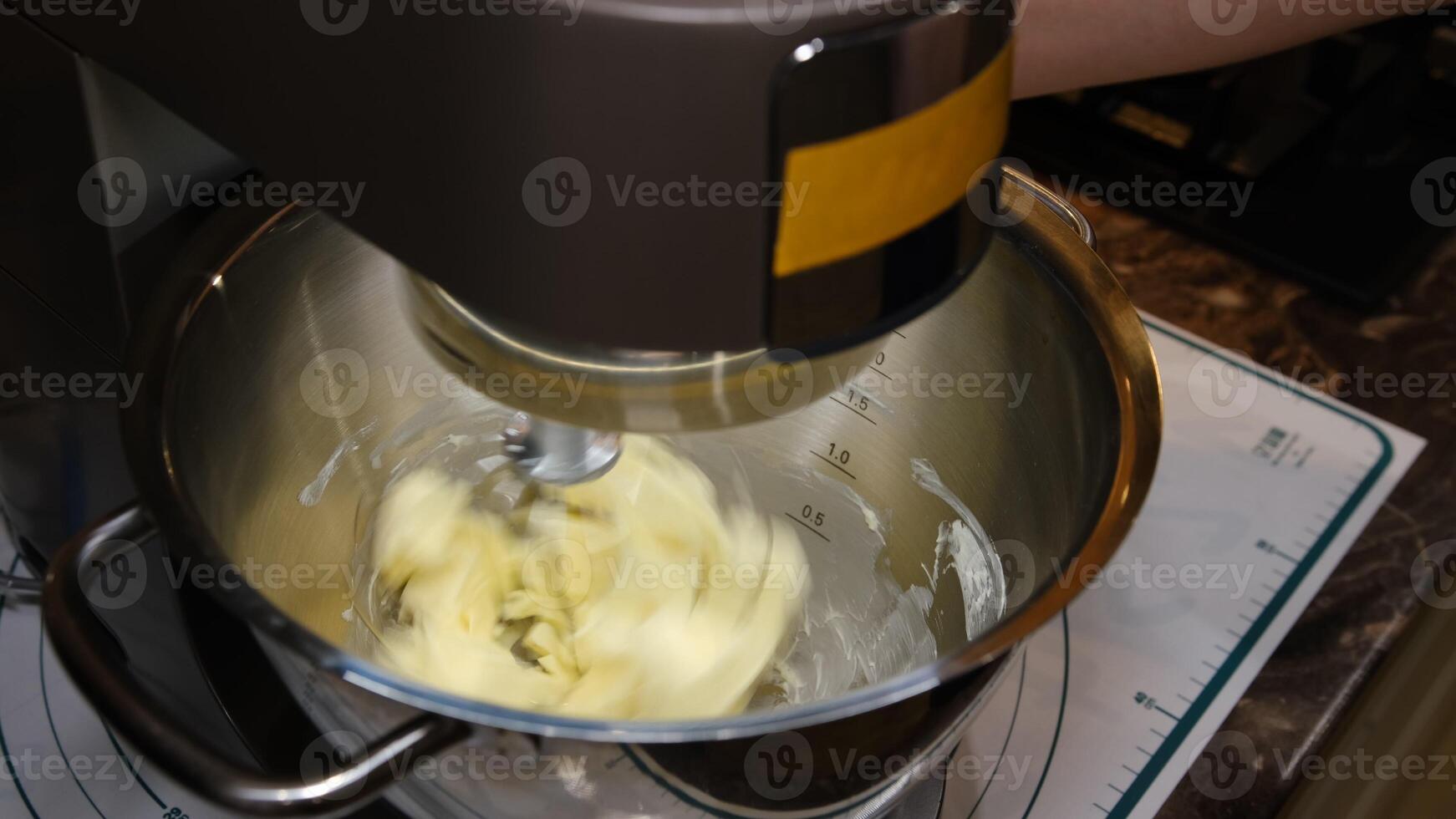 Dough prepaing in a food processor. Batter making fast and easy