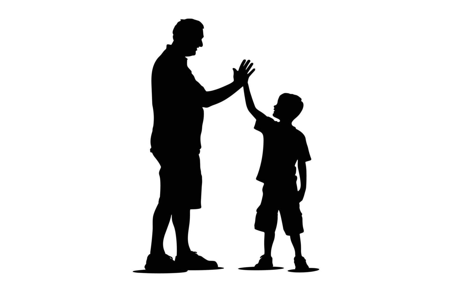 Dad and Son Giving high five Silhouette Clip art isolated on a white background vector