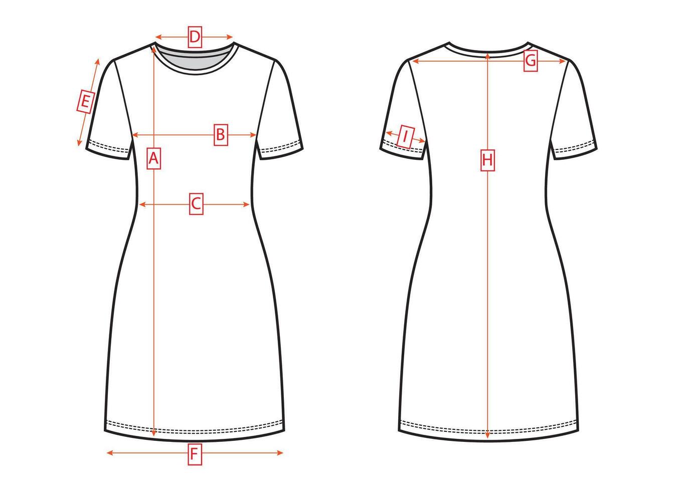 Womans jersey dress sketch. Clothing measurements. vector