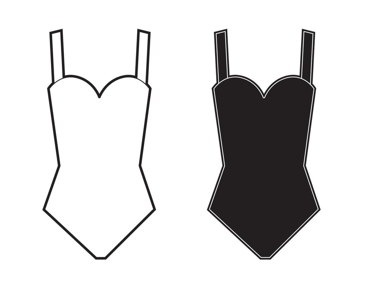 Womans one piece swimsuit sign. Black and white icons. vector
