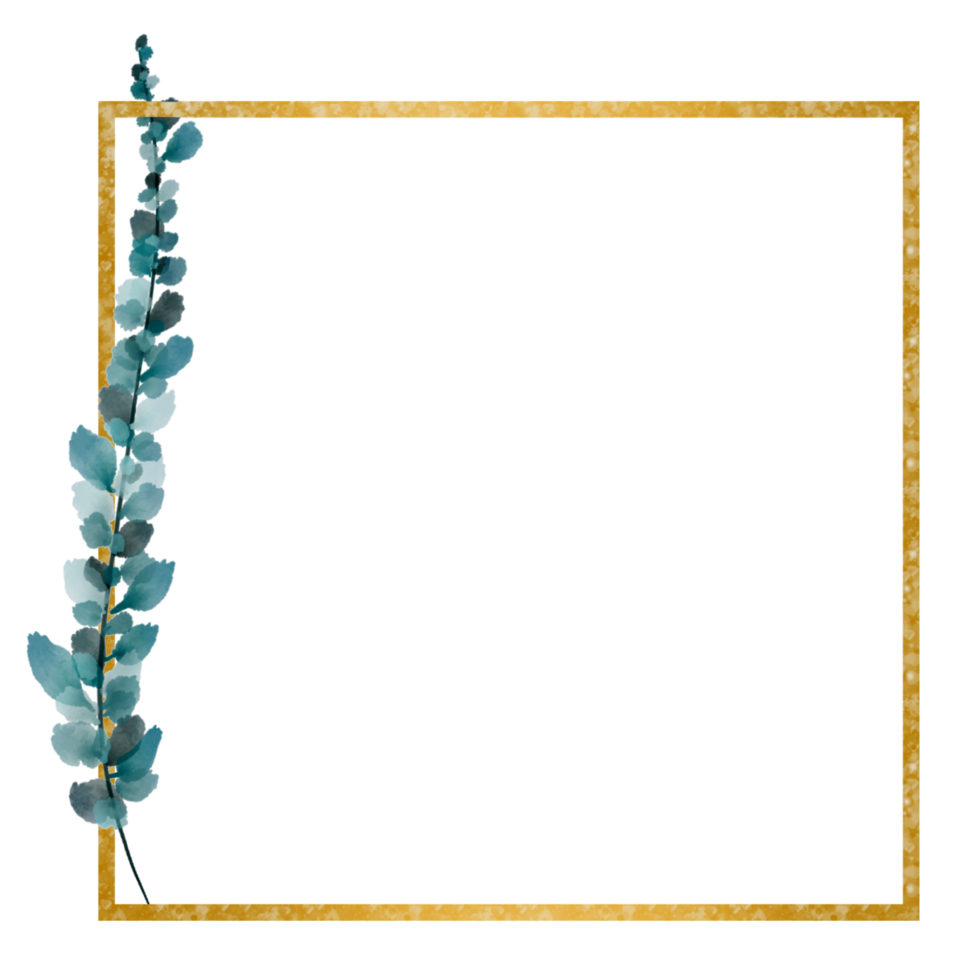 Gold Square Frame with a Green Leafy Plant png