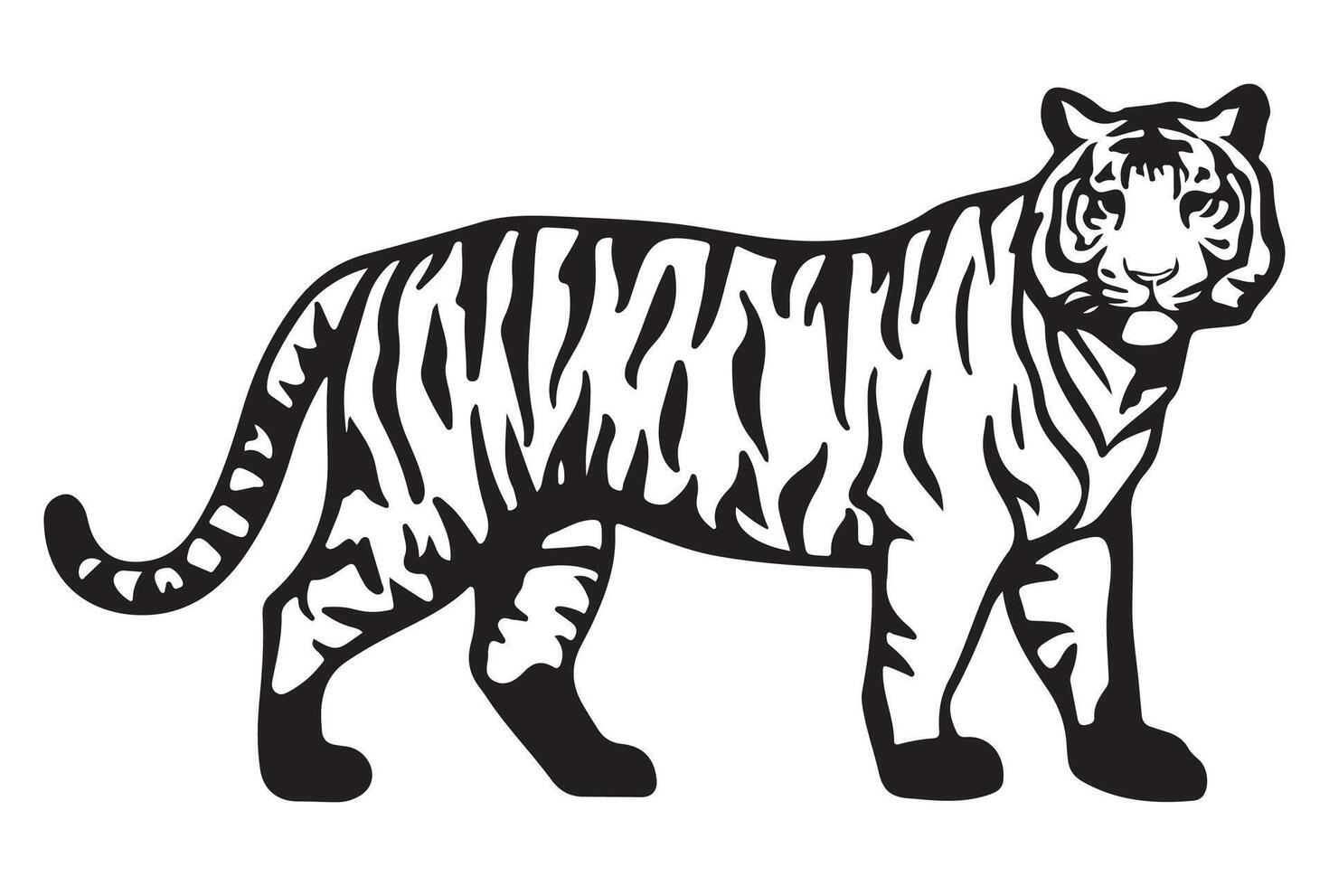 Tiger heads black and white silhouette illustration vector