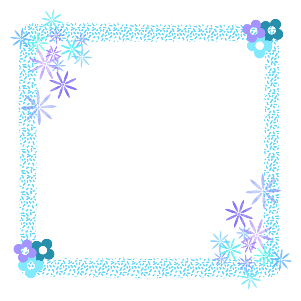 Blue and Purple Square Frame with Flowers on a Transparent Background png