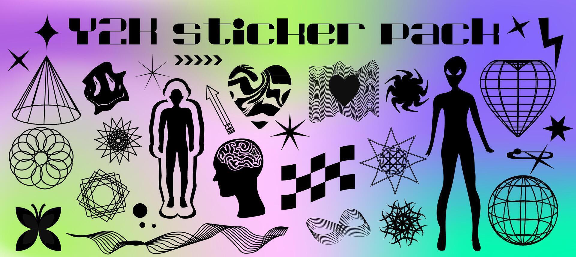 Y2K set of retro elements and abstract brutalism shapes. Future Techno sci-fi Geometric shapes. illustration vector