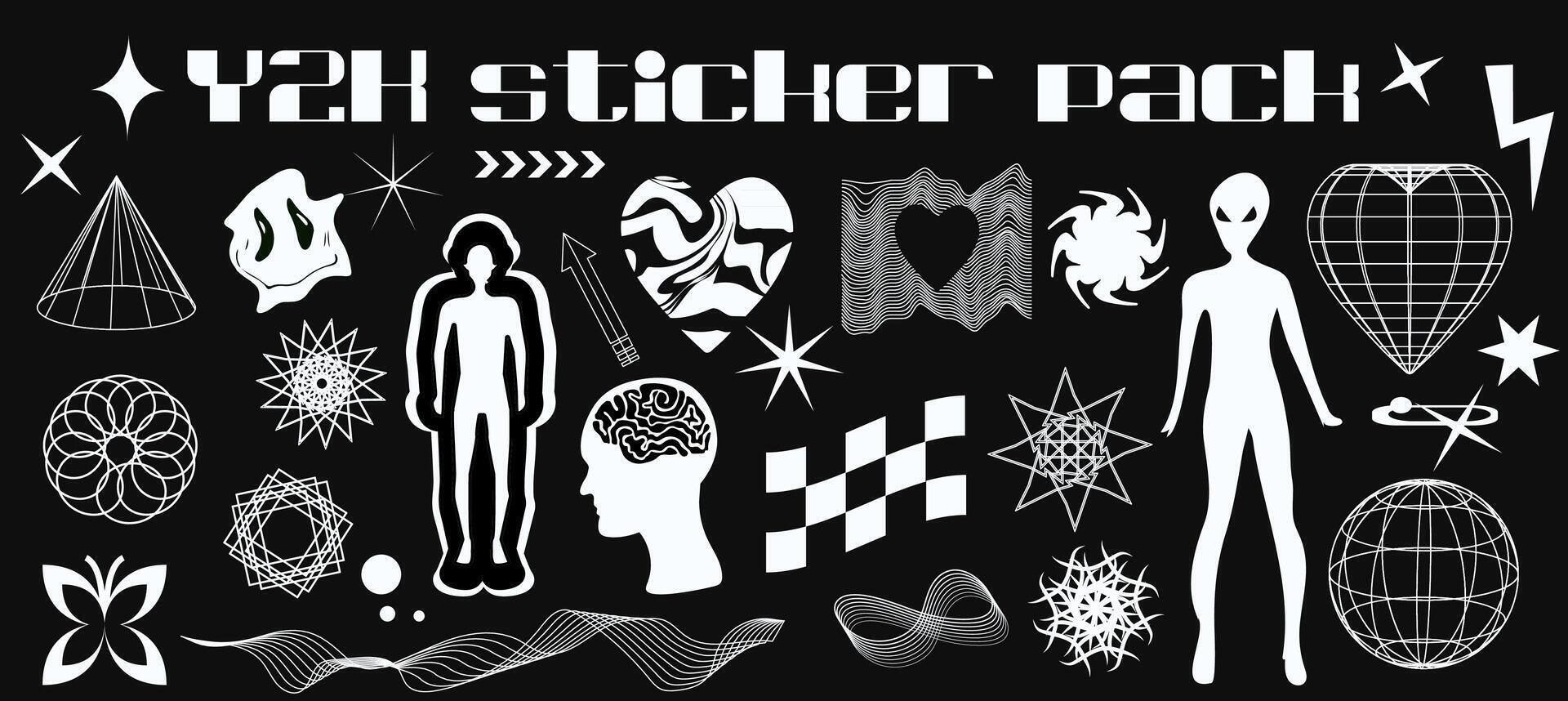 Y2K set of retro elements and abstract brutalism shapes. Future Techno sci-fi Geometric shapes. illustration vector