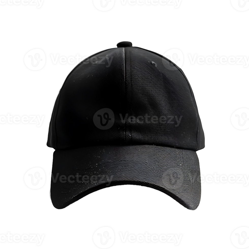A black baseball cap with a satin lining. The hat is adjustable and has a curved brim png