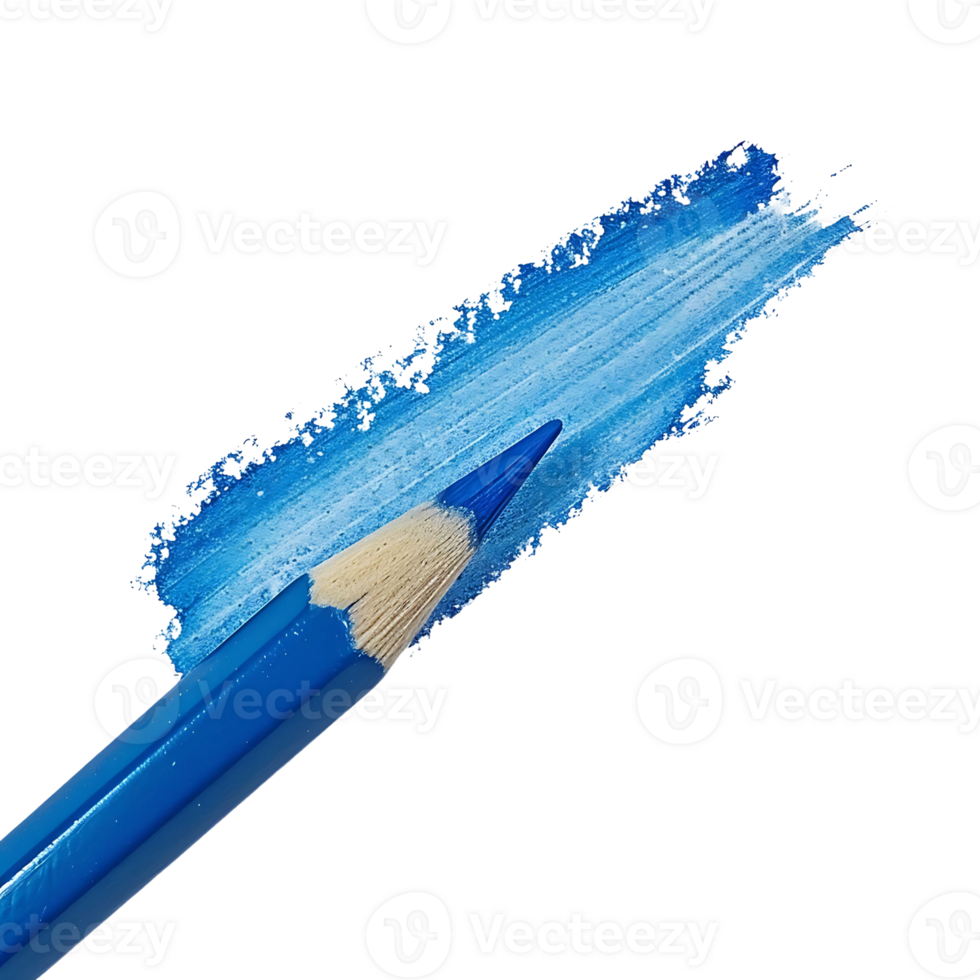 A blue colored pencil creates a vibrant stroke on transparent background png