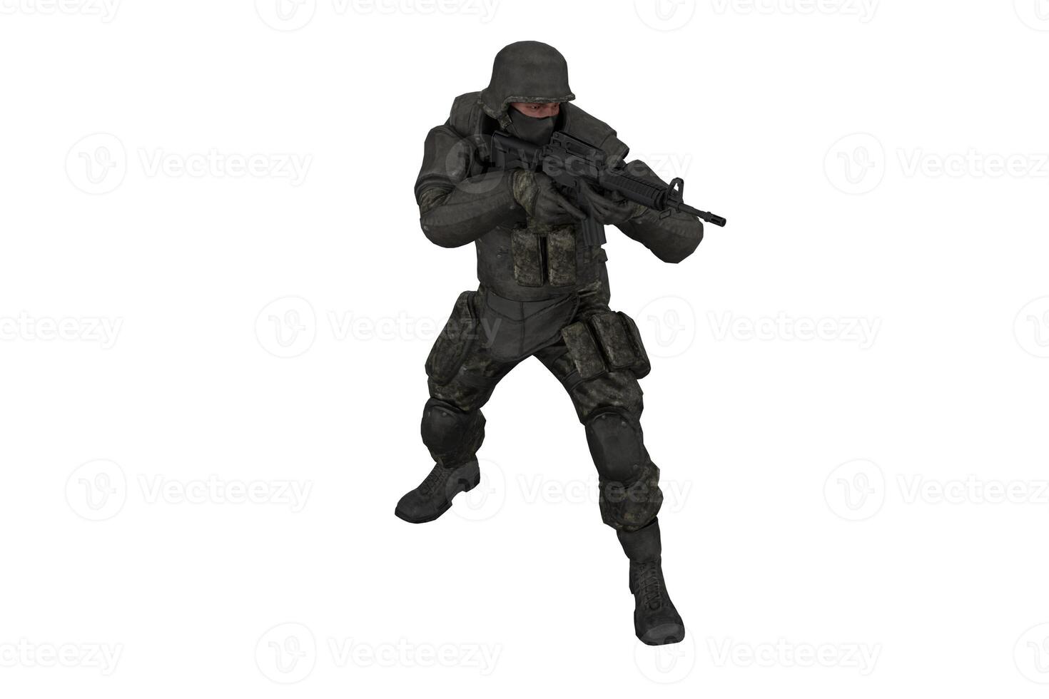 3d rendering soldier with weapon in combat position photo