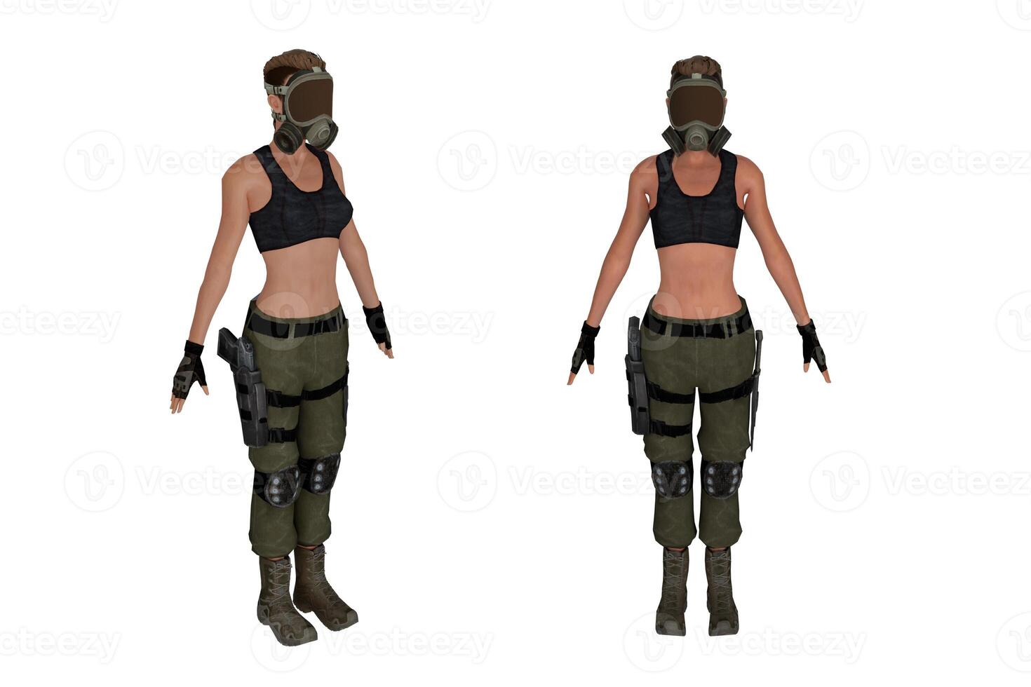 3d rendering woman character with gas mask photo