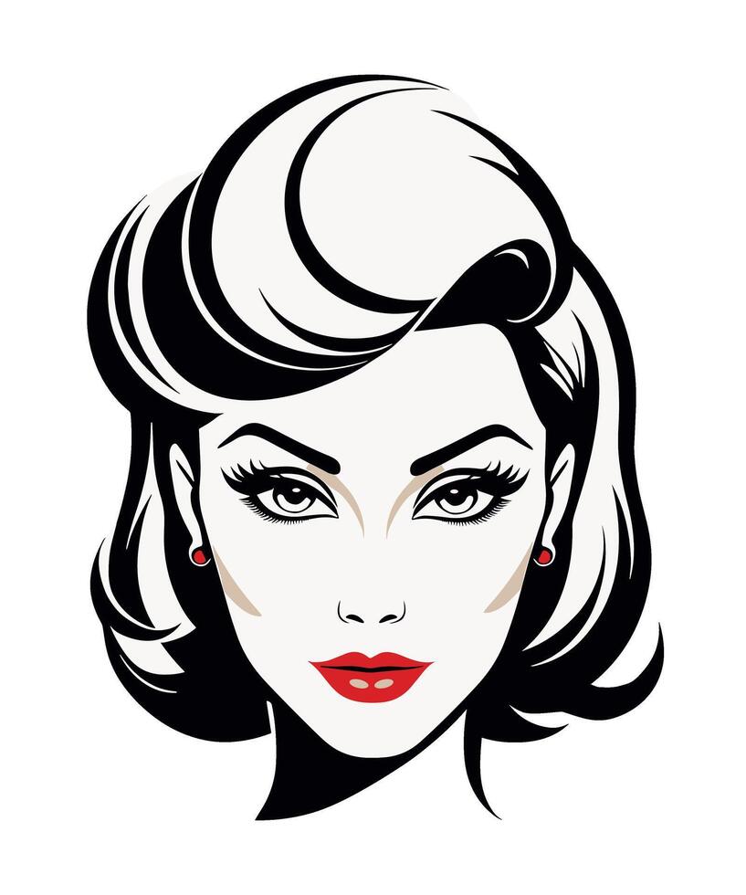 Woman with combed and pinned hair half up and half down voluminous at the front style 40s vector