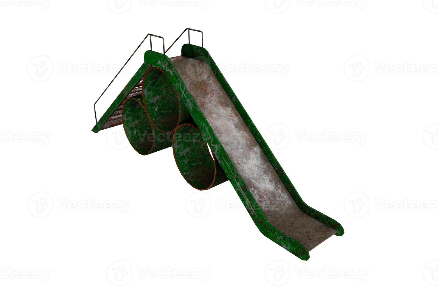 3d rendering rusty old slider with ladder, amusement place for children, amusement attraction for playground photo